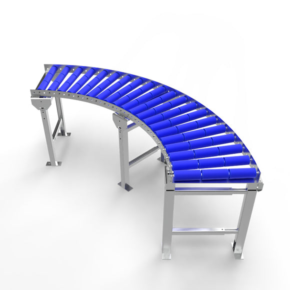 Curved roller conveyor with adjustable legs - 90 degrees - Roll width 400mm - Roll diameter 50mm