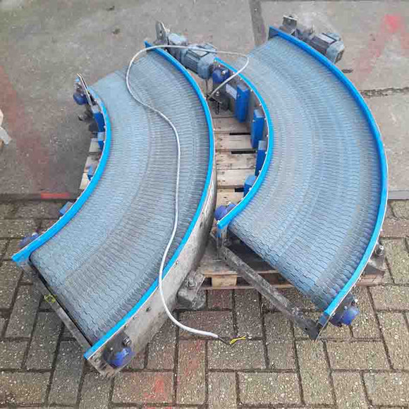 Two pieces of stainless steel curved belts in good condition