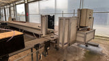 Used Visser buffer conveyor, complete with infeed conveyor and electrical control cabinet.