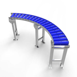 Curved roller conveyor with adjustable legs - 90 degrees - Roll width 200mm - Roll diameter 50mm